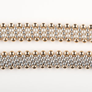 Golden Pearl - Pearl Crystal, Sterling Silver and 14k Gold, Reversible Bracelet