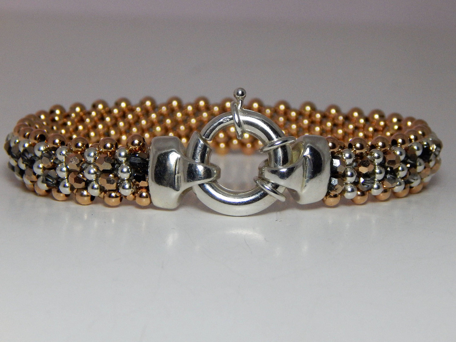 Classic Rose Gold Twilight  - High Quality Rose Gold Crystal with Sterling Silver Accents and 14K Rose Gold Beads Reversible Bracelet