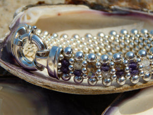 Martha's Vineyard Crystal - Wampum Inspired Crystal, Sterling Silver Beaded Reversible Bracelet