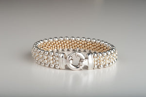 Silver Pearl -  High Quality Pearl Crystals, Sterling Silver and 14k Gold Reversible Bracelet