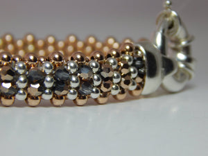 Classic Rose Gold Twilight  - High Quality Rose Gold Crystal with Sterling Silver Accents and 14K Rose Gold Beads Reversible Bracelet