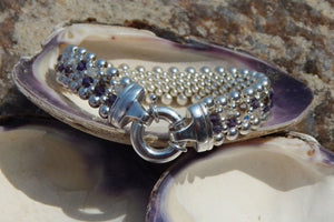 Martha's Vineyard Crystal - Wampum Inspired Crystal, Sterling Silver Beaded Reversible Bracelet