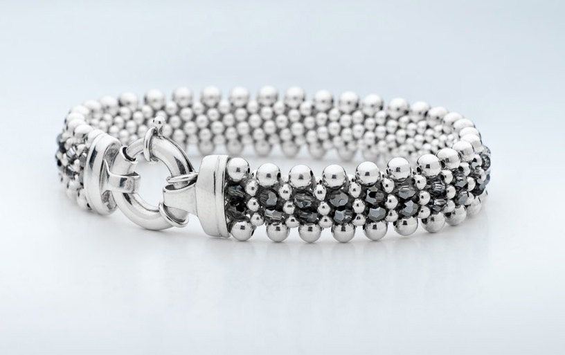 Silver Night - High Quality Crystals, Sterling Silver, Beaded Reversible Bracelet