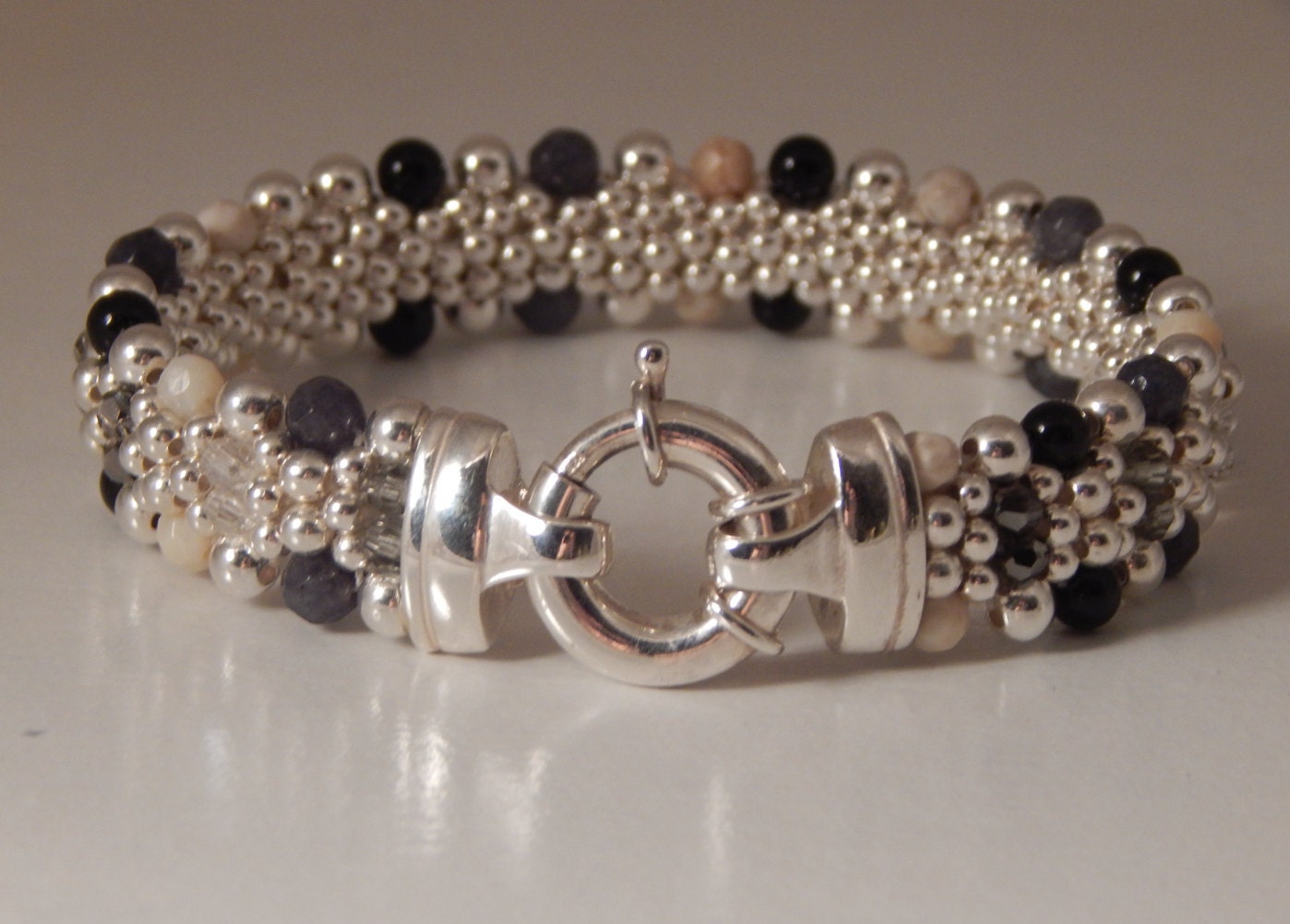 Royal Storm - Onyx, Quartz, Sterling Silver, Reversible Bracelet