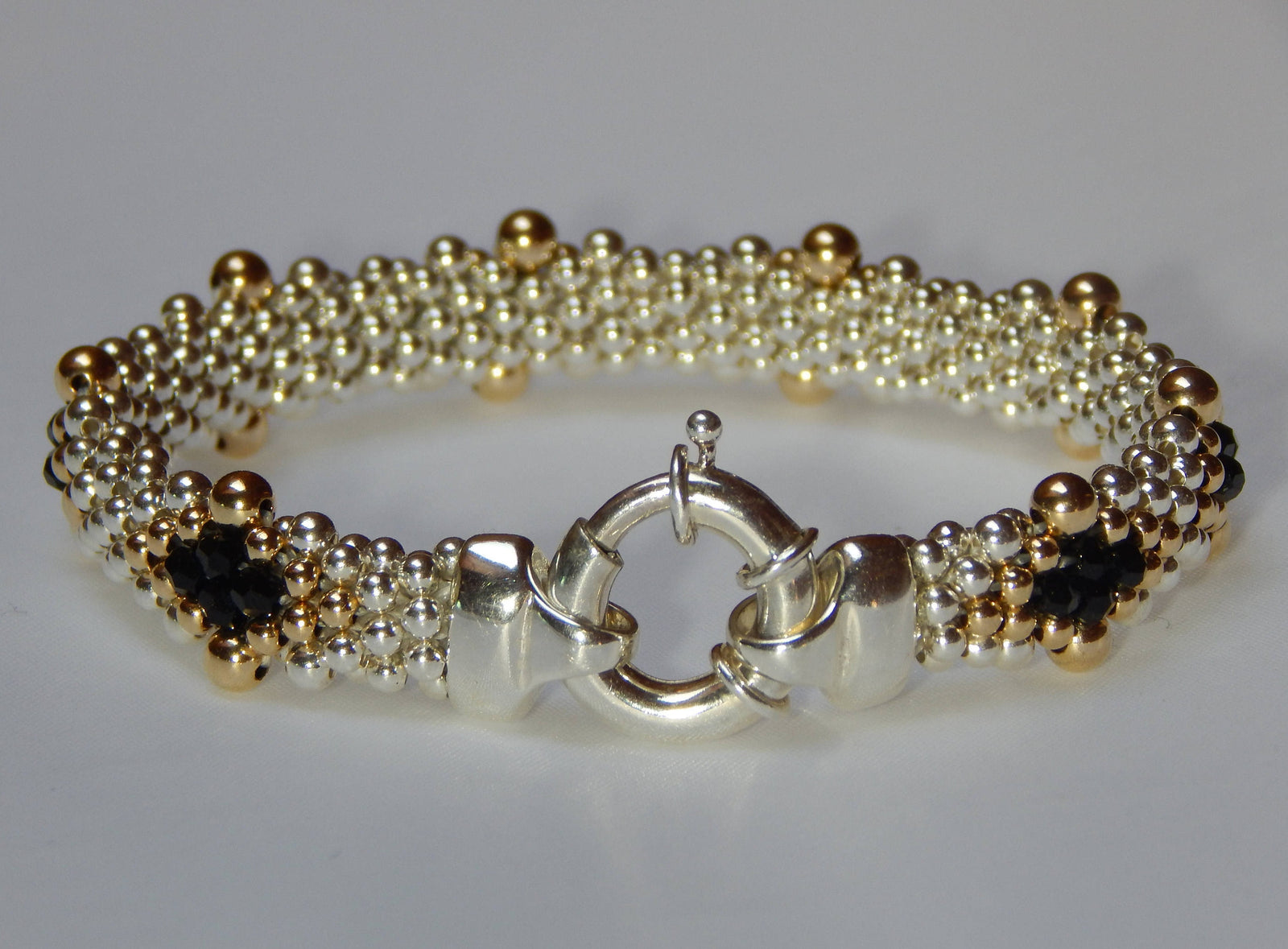 Black Diamond Bracelet - Jet Crystal, Sterling Silver, 14K Gold Filled Beads