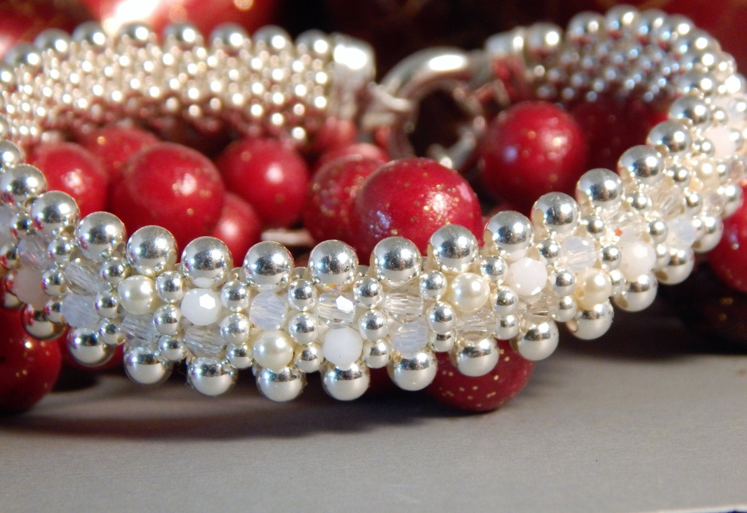 Grand Snow & Ice -  Sterling Silver, Pearl, White Crystal, Reversible Bracelet