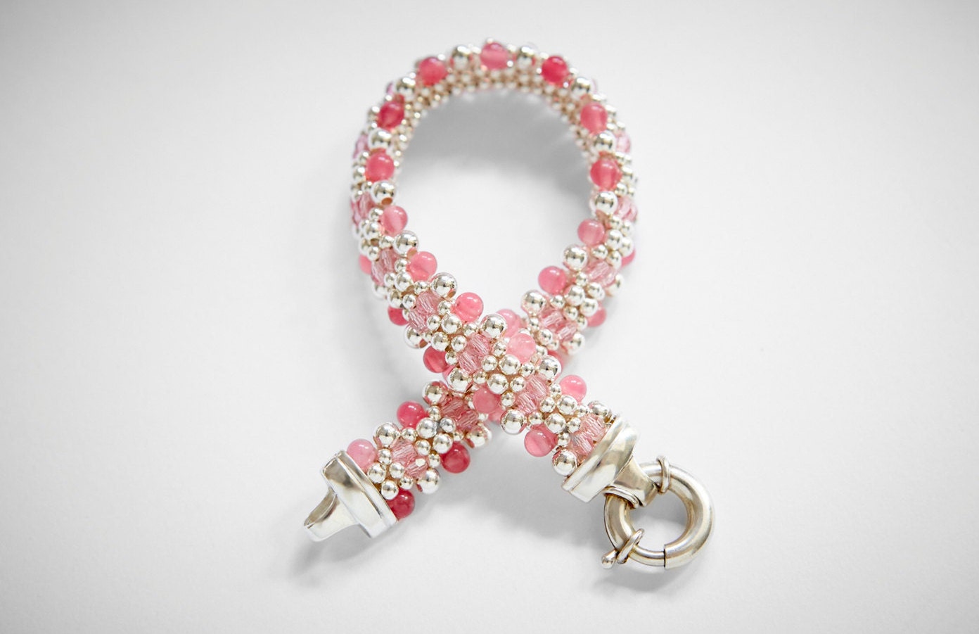 Royal Blush - Rose Crystal, Rose Quartz and Sterling Silver, Reversible Bracelet