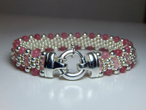 Royal Blush - Rose Crystal, Rose Quartz and Sterling Silver, Reversible Bracelet