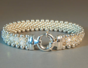 Grand Snow & Ice -  Sterling Silver, Pearl, White Crystal, Reversible Bracelet