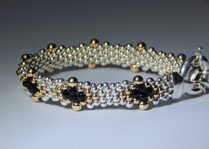 Black Diamond Bracelet - Jet Crystal, Sterling Silver, 14K Gold Filled Beads